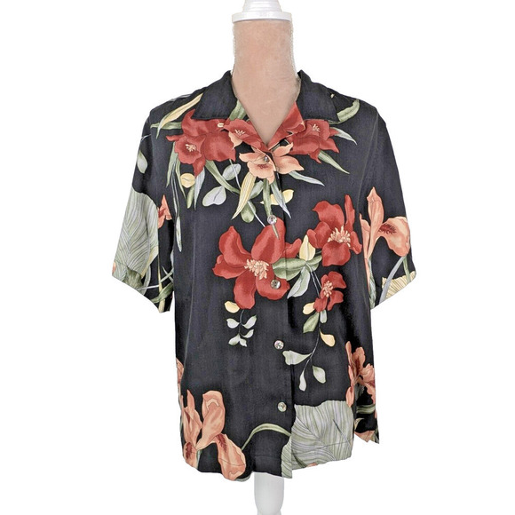 Tommy Bahama Button Down Short Sleeve Top Silk Floral Women's Size M - Picture 1 of 8